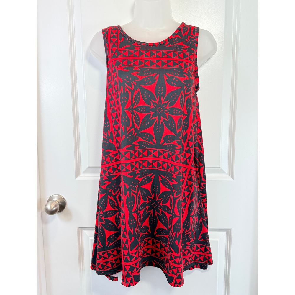 Hula Bay Women Red Black Polynesian Tribal‎ Print Sleeveless Top Shirt Small S